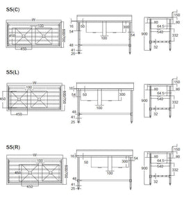 DOUBLE SINK BENCH W2100 X D700 X H900 SS2721R